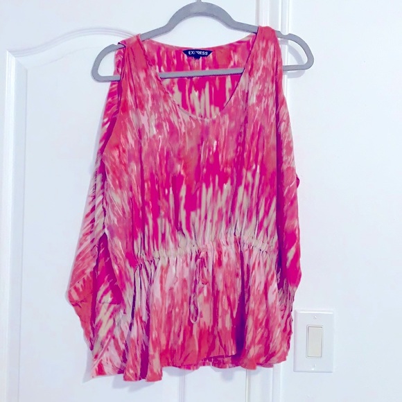 Express Cold Shoulder Winged Drawstring Blouse - Picture 1 of 5